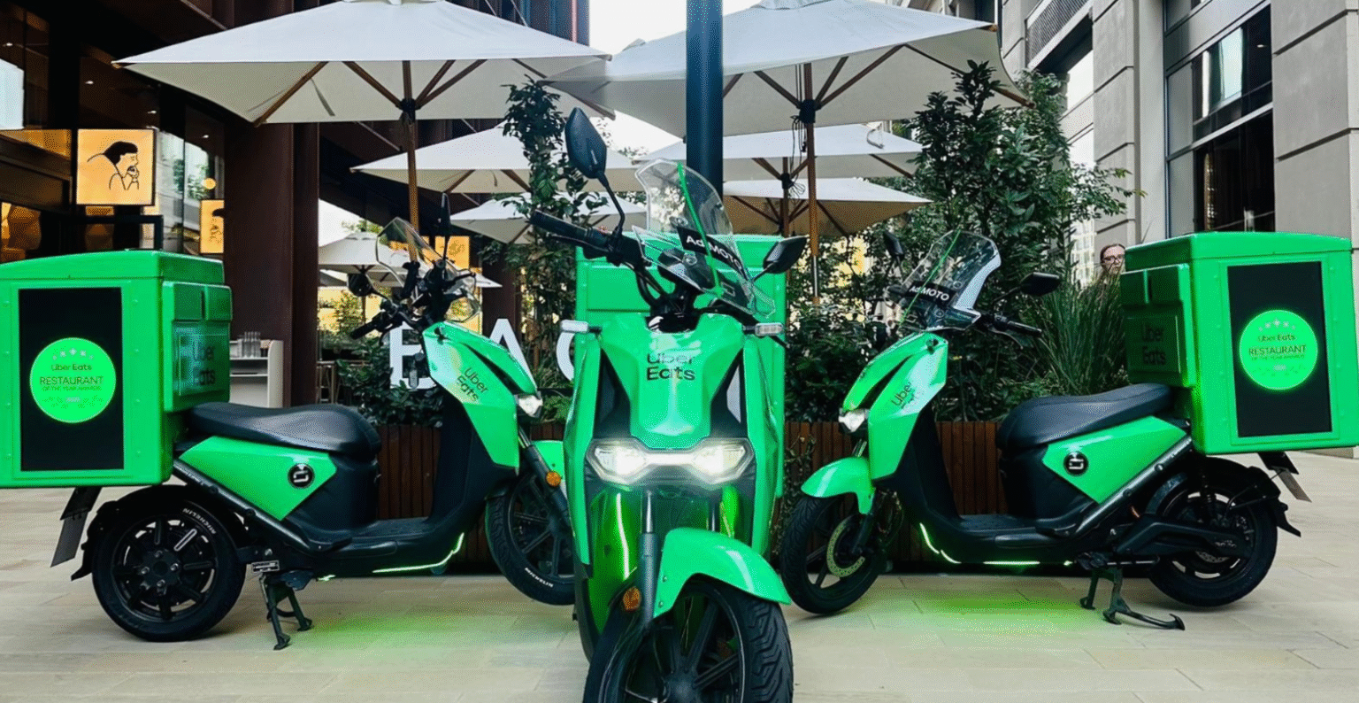 Green special-build Ad|MOTO scooters with matching Ad|BOX screens, Ad|MOTO UK